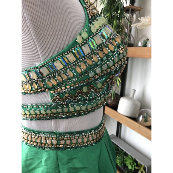 Sherri Hill size 00 50310 green two piece tulle prom pageant gown - Picture 11 of 12